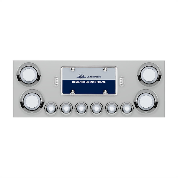 34499-UP SS REAR CENTER PANEL WITH FOUR 23 LED 4" LIGHTS & SIX 9 LED 2" MIRAGE LIGHTS & VISORS - RED LED/CLEAR LENS