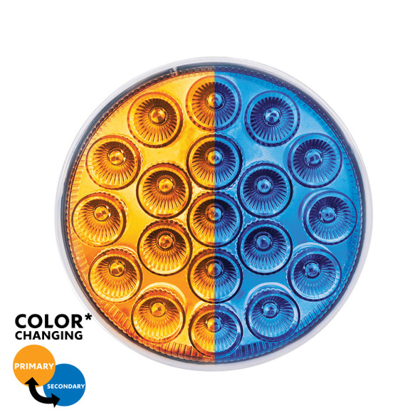 35951-UP 19 LED 4" Round Double Fury Light (Turn Signal) - Amber & Blue LED/Clear Lens