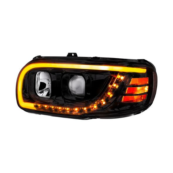 32918-UP Blackout Projection Headlight With LED Turn Signal & Light Bar For 2008-2024 Peterbilt 389-Driver