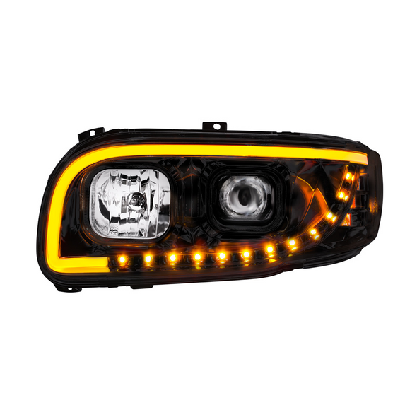 32918-UP Blackout Projection Headlight With LED Turn Signal & Light Bar For 2008-2024 Peterbilt 389-Driver