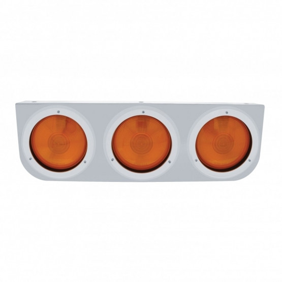 Stainless Light Bracket With 3X 4" Lights & Bezels - Amber Lens