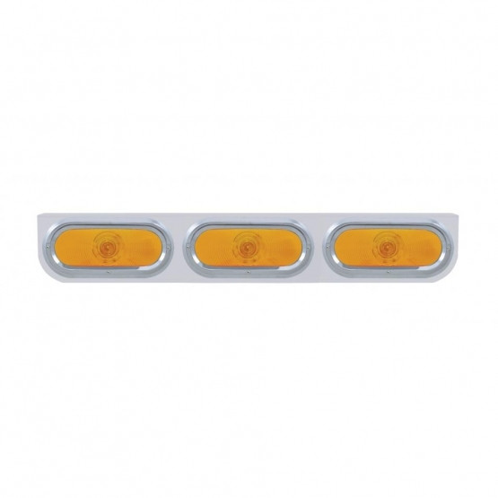 Stainless Light Bracket With 3X 6" Oval Lights & Visors - Amber Lens