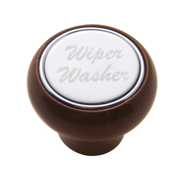 "Wiper/Washer" Wood Deluxe Dash Knob - Stainless Plaque