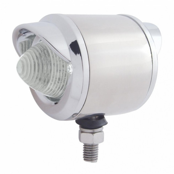 Stainless 2.5" Double Face LED Beehive Lights With Visor - Amber & Red LED/Clear Lens