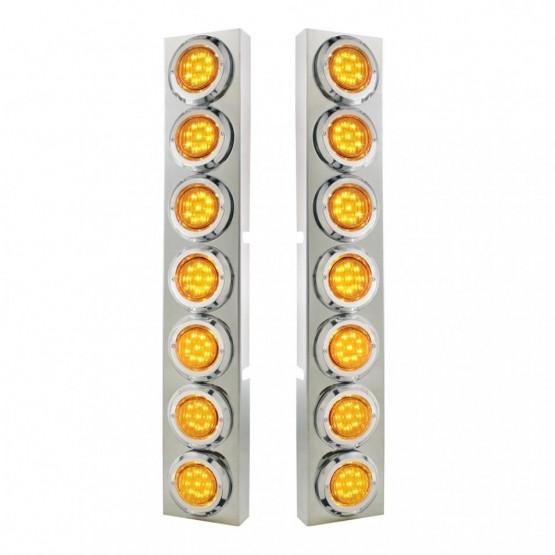 SS Front Air Cleaner Bracket With 14X 9 LED 2" Lights & Bezel For KW Trucks -Amber LED & Lens
