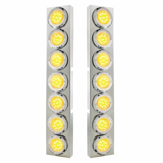 SS Front Air Cleaner Bracket With 14X 9 LED 2" Lights & Bezel For KW Trucks -Amber LED/Clear Lens