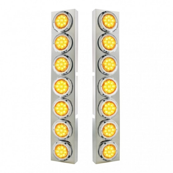 SS Front Air Cleaner Bracket With 14X 9 Amber LED 2" Reflector Lights & Bezel For KW Trucks -Amber Lens