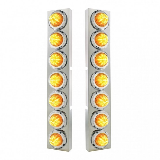 SS Front Air Cleaner Bracket With 14X 9 Amber LED 2" Beehive Lights & Bezels For KW Trucks -Amber Lens