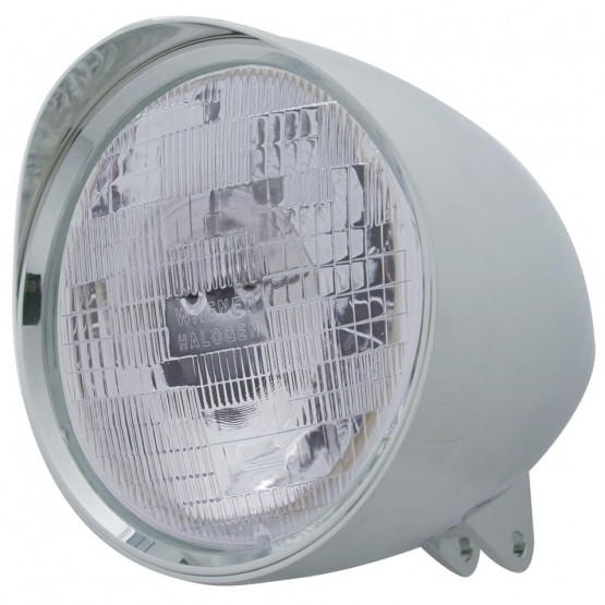 Motorcycle Chrome "Chopper" Headlight With Smooth Visor H6024 Bulb