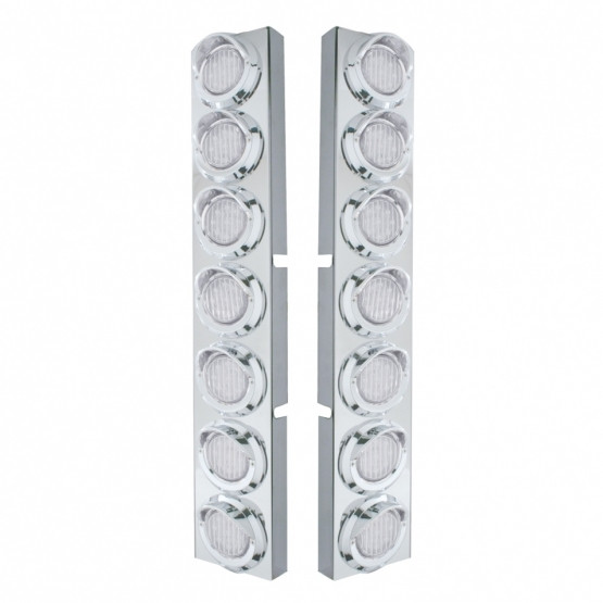 SS Front Air Cleaner Bracket With 14X 9 Amber LED 2" Lights & Visors Bezel For KW Trucks -Clear Lens