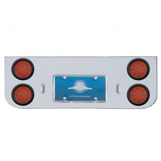 Chrome Rear Center Panel With Four 12 LED 4" Reflector Lights & Grommets - Red LED/Red Lens