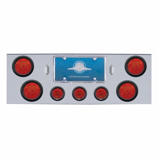 Chrome Rear Center Panel With 4X 7 LED 4" Reflector Lights & 3X 13 Red LED 2.5" Lights - Red LED/Red Lens