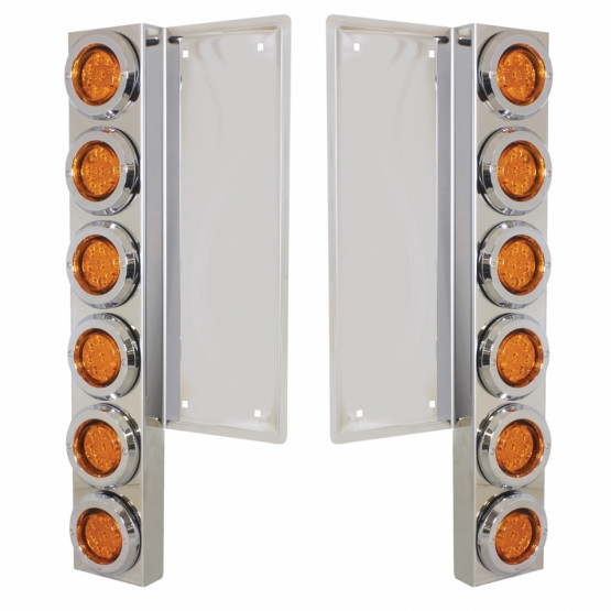 FL SS Front Air Cleaner Bracket With 12X 9 LED 2" Reflector Lights & Bezels -Amber LED & Lens