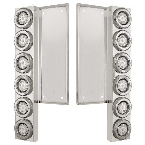 FL SS Front Air Cleaner Bracket With 12X 9 LED 2" Reflector Lights & Bezels -Amber LED/Clear Lens