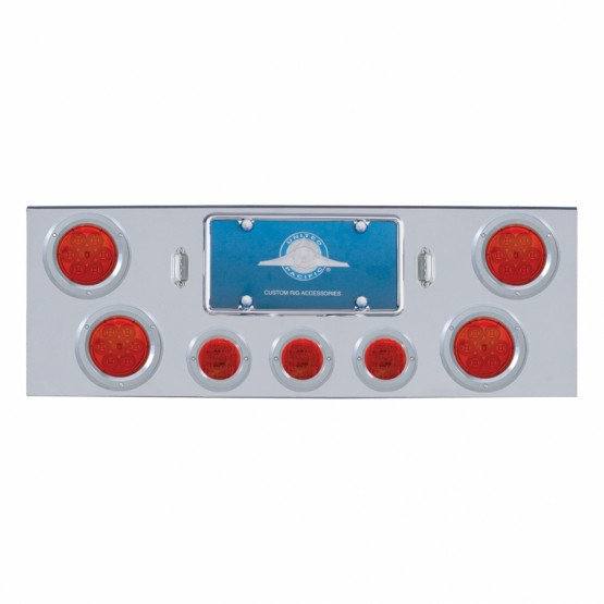 Chrome Rear Center Panel With 4X 7 LED 4" Reflector Lights & 3X 13 LED 2.5" Lights - Red LED/Red Lens