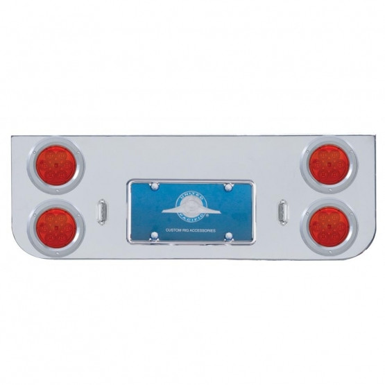 Chrome Rear Center Panel With Four 7 LED 4" Reflector Lights & Bezels - Red LED/Red Lens