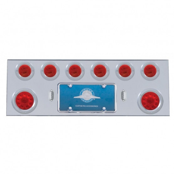 SS Rear Center Panel With Two 10 LED 4" Lights & 6X 13 LED 2.5" Lights & Bezels -Red LED & Lens