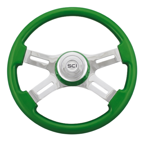 SCI505-3077-77502 16" Classic Green Wood 4 Chrome Spoke Steering Wheel