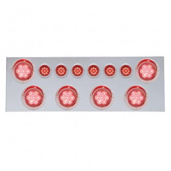 SS Rear Center Panel With 6X 7 LED 4" Reflector Lights & 6X 9 LED 2" Lights & Visors -Red LED & Lens