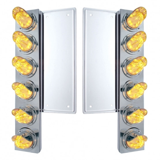 FL SS Front Air Cleaner Bracket With 12X 11 LED Watermelon Lights & Visors -Amber LED/Clear Lens