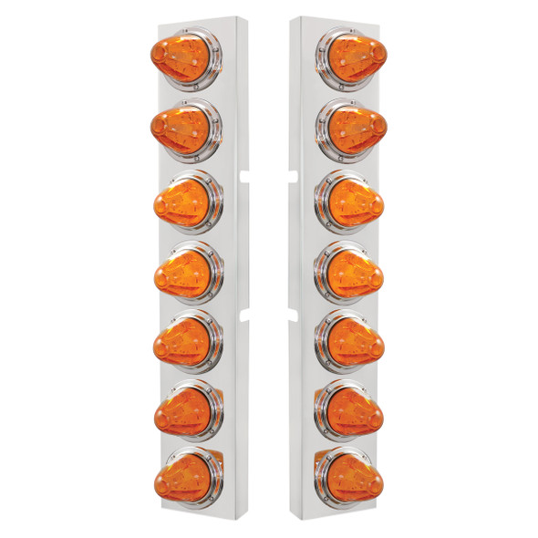 SS Front Air Cleaner Bracket With 14X 11 Amber LED Watermelon Lights & Bezel For KW Trucks -Amber Lens