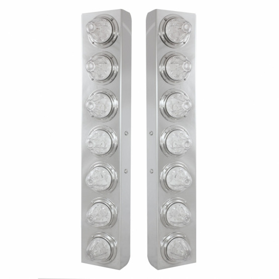 SS Front Air Cleaner Bracket With 14X 11 Amber LED Watermelon Lights & Bezel For KW Trucks -Clear Lens