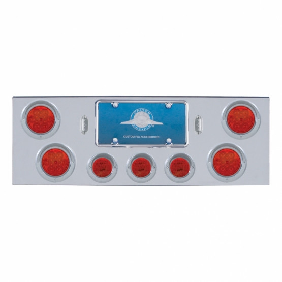 CR Rear Center Panel With 4X 7 LED 4" Reflector Light & 3X 13 LED 2.5" Light & Visor-Red LED & Lens