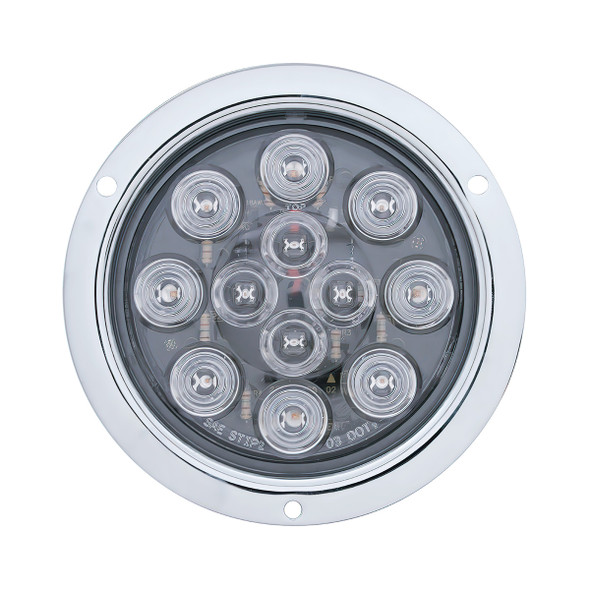 12 LED 4" Round Flange Mount Light (Stop, Turn & Tail) - Red LED/Clear Lens
