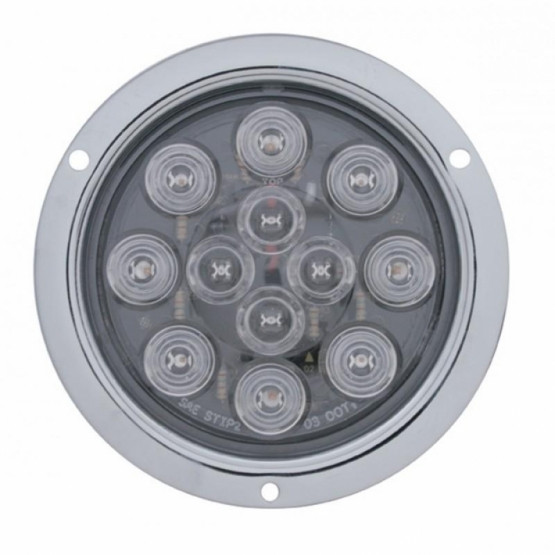12 LED 4" Round Flange Mount Light (Stop, Turn & Tail) - Red LED/Clear Lens (Bulk)