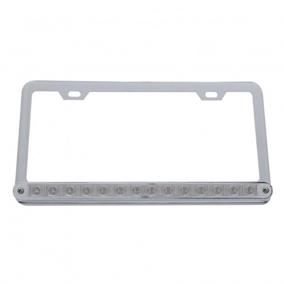 Chrome License Plate Frame With 14 LED 12" Light Bar - Red LED/Clear Lens