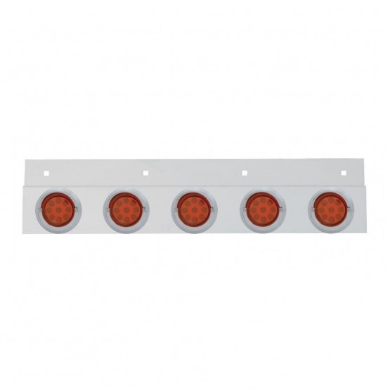 Stainless Top Mud Flap Plate With 5X 9 LED 2" Reflector Lights & Visors - Red LED/Red Lens (Each)