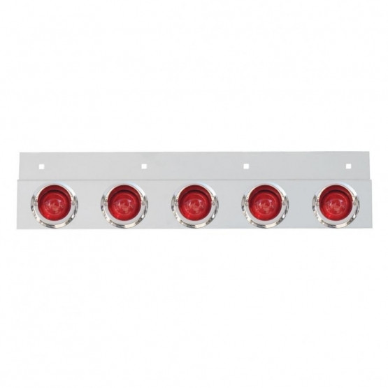 Stainless Top Mud Flap Plate With 5X 9 LED 2" Beehive Lights & Visors - Red LED/Red Lens (Each)