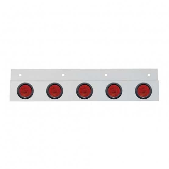 Stainless Top Mud Flap Plate With 5X 9 LED 2" Lights & Grommets - Red LED/Red Lens (Each)