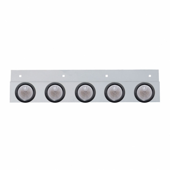 Stainless Top Mud Flap Plate With 5X 9 LED 2" Beehive Lights & Grommets - Red LED/Clear Lens (Each)