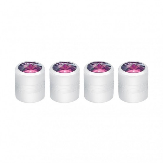 Chrome Round Valve Caps With Purple Crystal (4-Pack)
