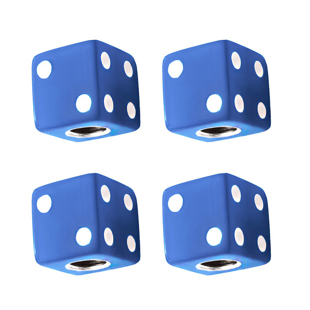 Blue Dice Valve Caps With White Dots (Set of 4)