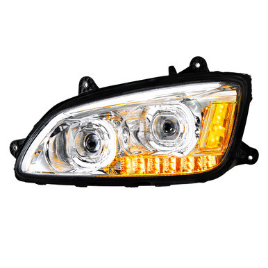 35771-UP Chrome LED Headlight With LED Turn Signal & LED Position Light Bar For 2008-2017 Kenworth T660 - Driver