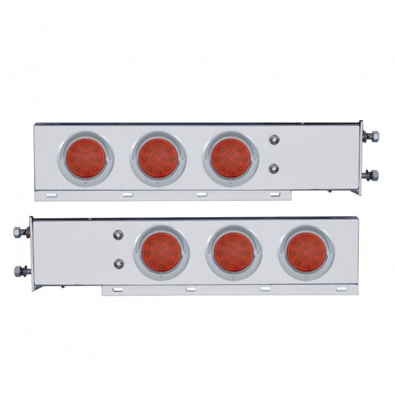 3-3/4" Bolt Pattern Chrome Spring Loaded Light Bar With 6X 12 Red LED 4" Reflector Light - Red Lens (Pair)