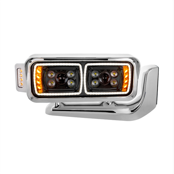 10 HIGH POWER LED "BLACKOUT" PROJECTION HEADLIGHT ASSEMBLY W/MOUNTING ARM & TURN SIGNAL SIDE POD - PASSENGER S