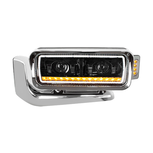 HIGH POWER LED BLACK PROJECTION HEADLIGHT ASSEMBLY WITH MOUNTING ARM & TURN SIGNAL - DRIVER