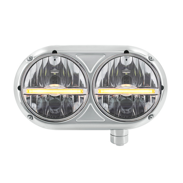 HEADLIGHT ASSEMBLY WITH 304 SS HOUSING & LED HEADLIGHTS W/AMBER LED POSITION LIGHT FOR PETERBILT 359 - PASSENGER