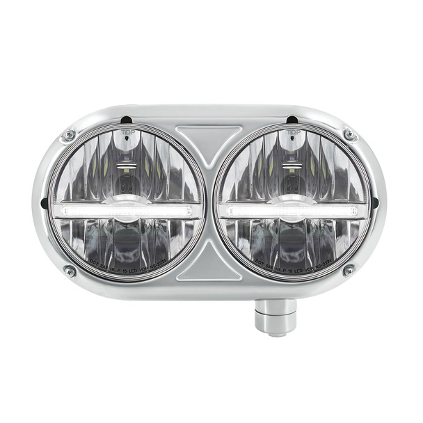HEADLIGHT ASSEMBLY WITH 304 SS HOUSING & LED HEADLIGHTS W/WHITE LED POSITION LIGHT FOR PETERBILT 359 - PASSENGER