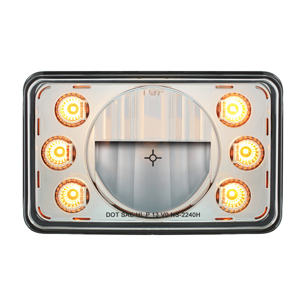 ULTRALIT - 4" X 6" LED HEADLIGHT WITH DUAL FUNCTION 6 AMBER LED POSITION LIGHTS - HIGH BEAM