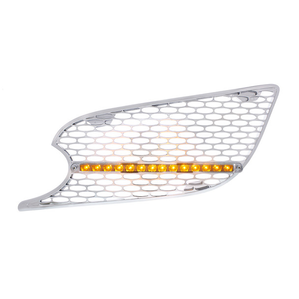 CHROME AIR INTAKE GRILLE WITH LED LIGHT FOR 2012-2021 PETERBILT 579 (DRIVER) - AMBER LED/CLEAR LENS