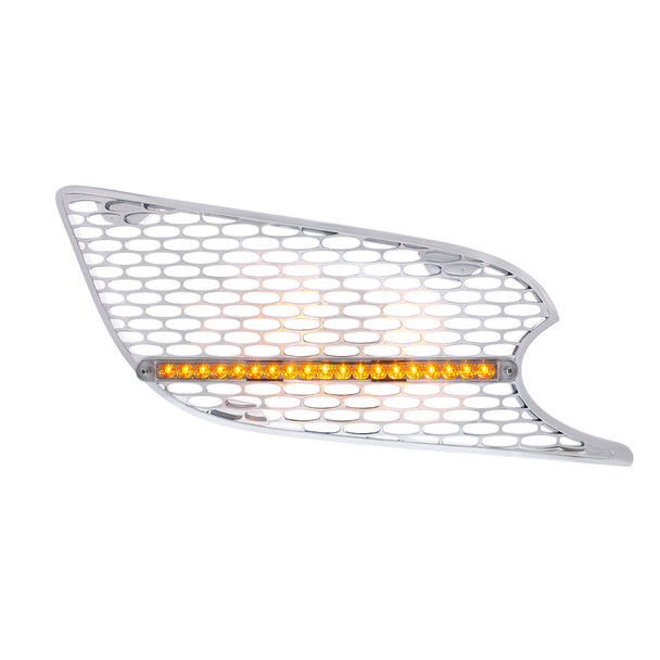 CHROME AIR INTAKE GRILLE W/REFLECTOR LED LIGHT FOR 2012-2021 PETERBILT 579 (PASSENGER) - AMBER LED/CLEAR LENS