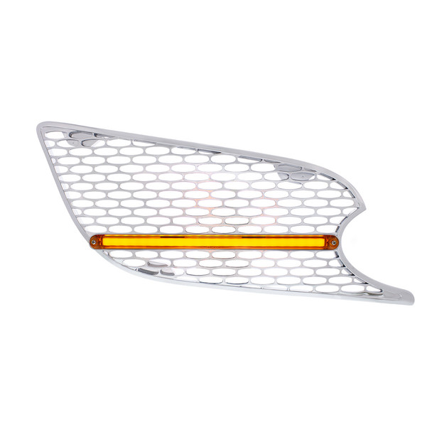 CHROME AIR INTAKE GRILLE WITH LED GLOLIGHT FOR 2012-2021 PETERBILT 579 (PASSENGER) - AMBER LED/AMBER LENS