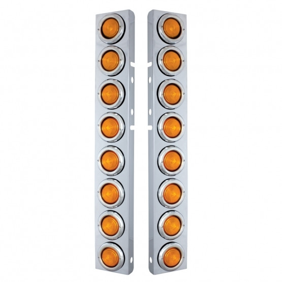 FRONT AIR CLEANER KIT WITH SIXTEEN 2" INCANDESCENT FLAT LIGHTS & BEZEL FOR PETERBILT - AMBER LENS