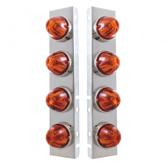 SS FRONT AIR CLEANER BRACKET WITH 8X GLASS WATERMELON LIGHTS & SS BEZELS FOR PETERBILT-DARK AMBER LENS