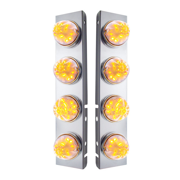 SS FRONT AIR CLEANER BRACKET WITH 8X 17 LED WATERMELON LIGHTS & SS BEZELS FOR PETERBILT -AMBER LED/CLEAR LENS