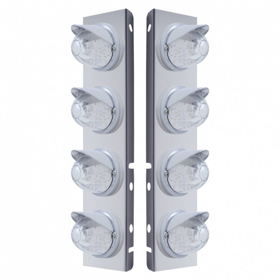 SS FRONT AIR CLEANER BRACKET WITH 8X 17 LED WATERMELON LIGHTS & VISORS FOR PETERBILT-AMBER LED/CLEAR LENS